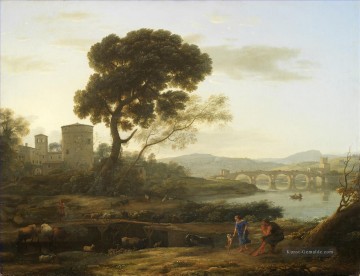 Landschaft mit Schäfer der Pont Molle Claude Lorrain Ölgemälde